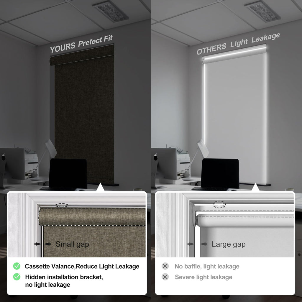 Blackout Roller Shades for Windows, Brown, Custom Size
