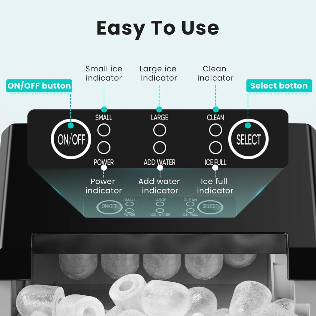 Countertop Ice Maker Machine with Handle, Auto-Cleaning Portable Ice Maker with Basket & Scoop, 26lbs in 24Hrs & 9