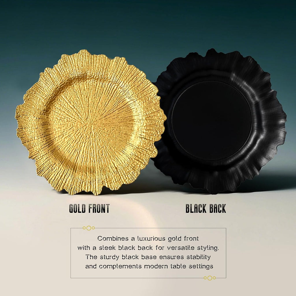 Gold Charger Plates Bulk - 13" Elegant Gold Chargers for Dinner Plates, Wedding & Event Decorative Charger - Set of 10