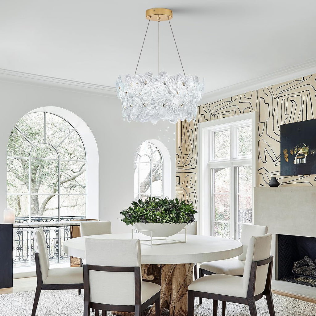 Flower Elegant Crystal LED Chandelier D20'' Brushed Gold Contemporary for Dining Room Dimmable Flush Mount High