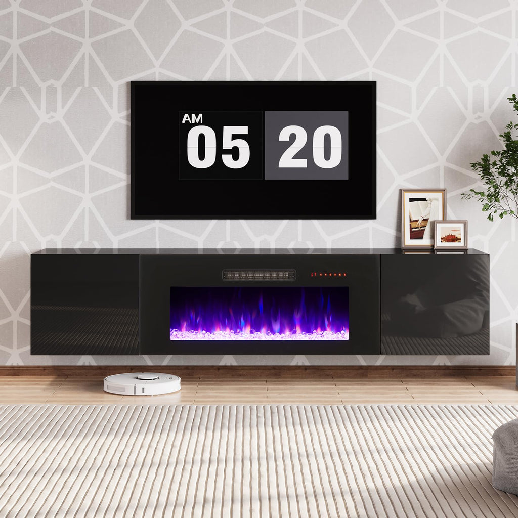 68" Floating TV Stand with 36" Electric Fireplace & LED Lights