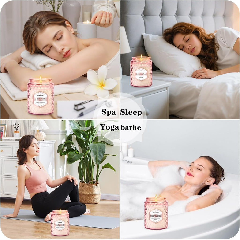 Scented Candles 6-Pack 5.5oz, Natural Soy Wax Pink Jar Gift Set | Scented Candles Gifts Sets for Women Birthday
