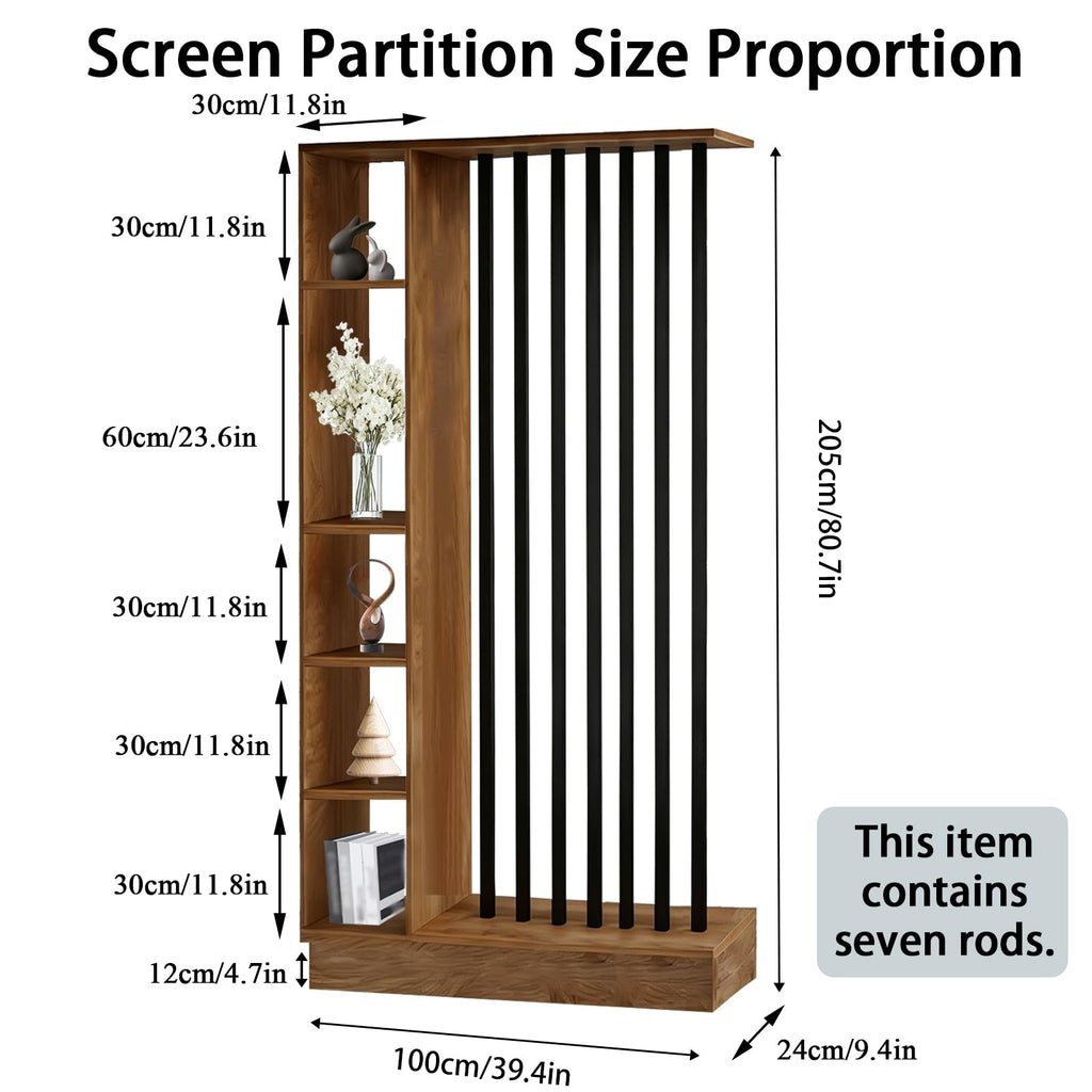 Room Divider with Shelves, Wall Room Divider with Storage Shelf, Easy to Assemble, Suitable Decoration (A Golden Oak