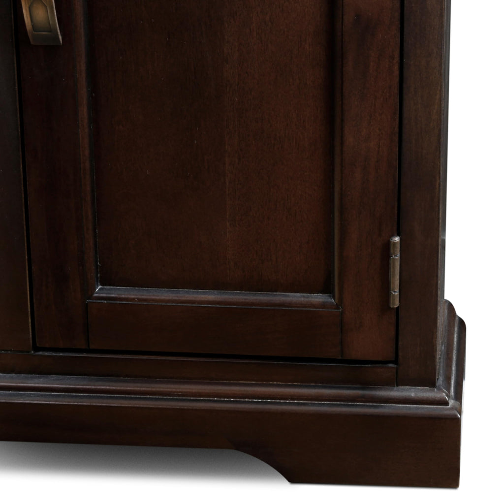 Home 81360 Iverson Three Door TV Stand for 65 Inch TVs, 60 Inch, Chocolate Cherry Brown, Hardwood with Bronze Glass
