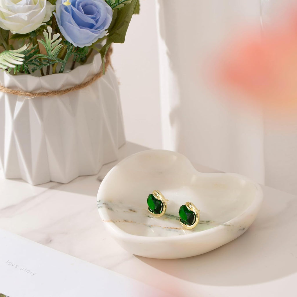 Marble Ring Holder for Women, Heart Jewelry Dish Tray, Monthers Day Gifts Small Ring Dish (White&little grey)