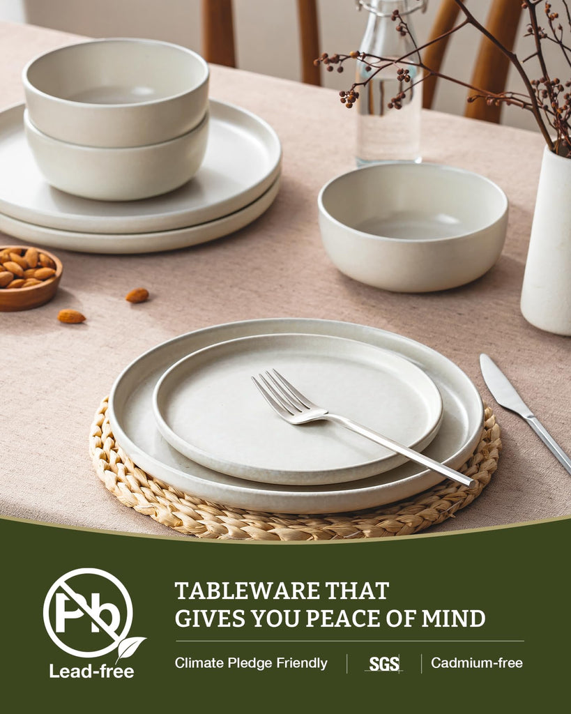 Milkyway 18-Piece Stoneware Dinnerware Set, Matte Beige White