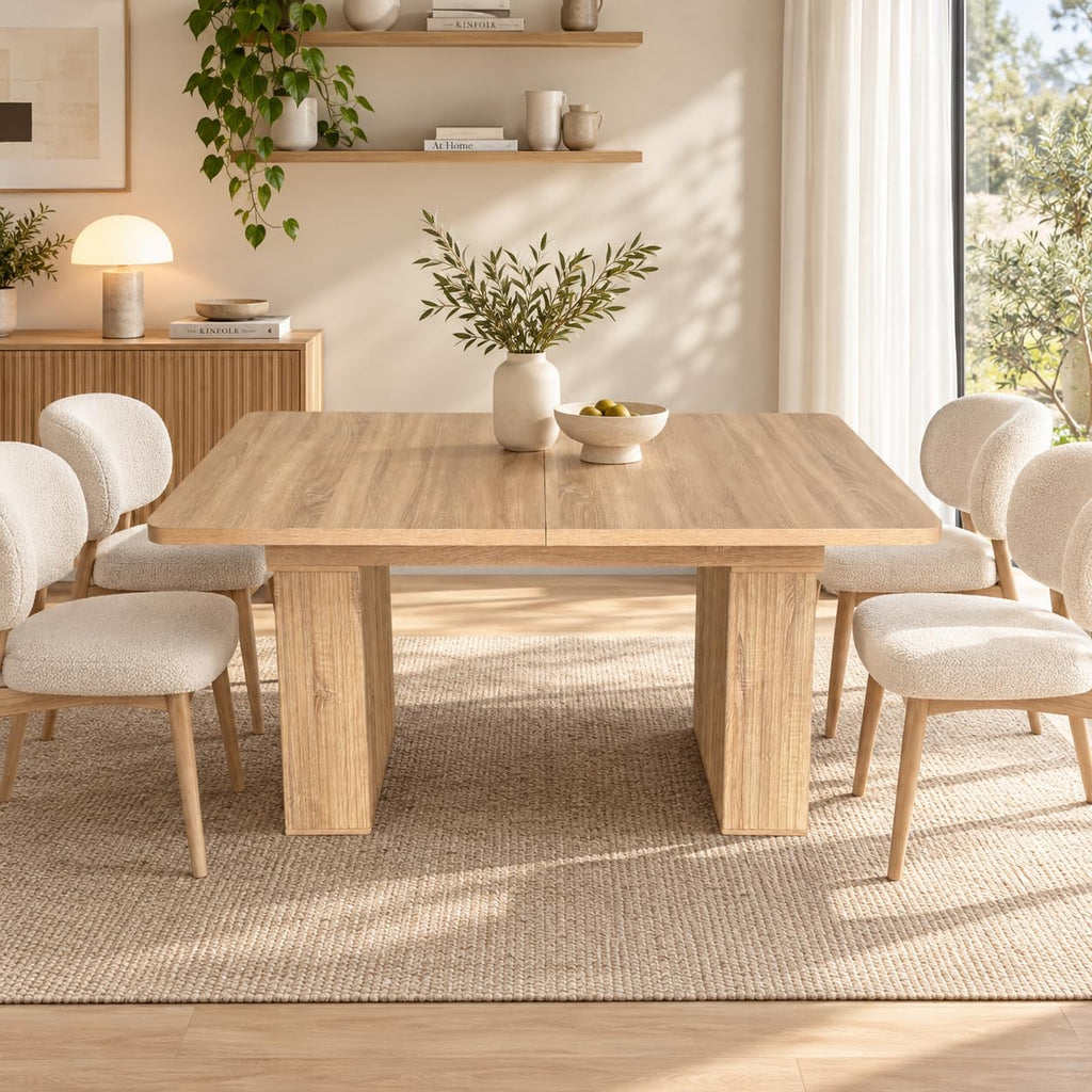63-78" Modern Farmhouse Extendable Dining Table for 4 6 8, Oak