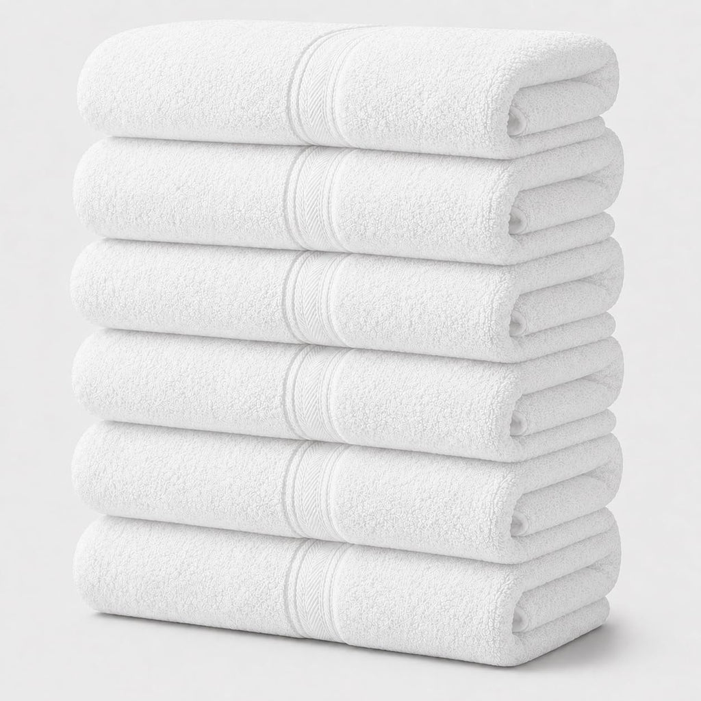 Terry Bath Sheet Set of 6 White Bath Towels Set 35x70 Inches, 100 Combed Long Staple Cotton 600 GSM Highly Absorbent