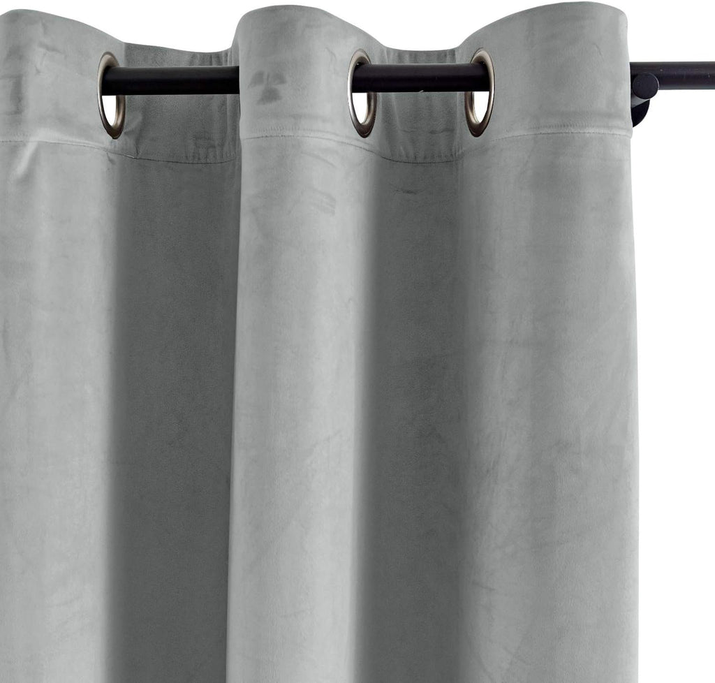 Extra Wide Blackout Lined Premium Velvet Curtain Grey 120Wx72L Inch (1 Panel), Eyelet Grommet for Livingroom Bedroom