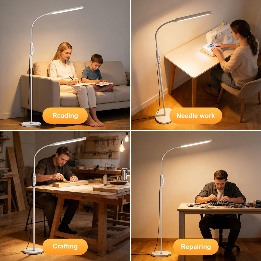 Bright LED Eye-Protecting Reading Floor Lamps with Touch and Remote Dimming 3000-6000k for Eyelash Manicure Craft