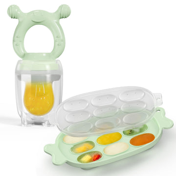 Baby Fruit Feeder with Freezer Nibble Tray Combo, Baby Teethers, Breastmilk Popsicle Molds for Teething Relief, BPA