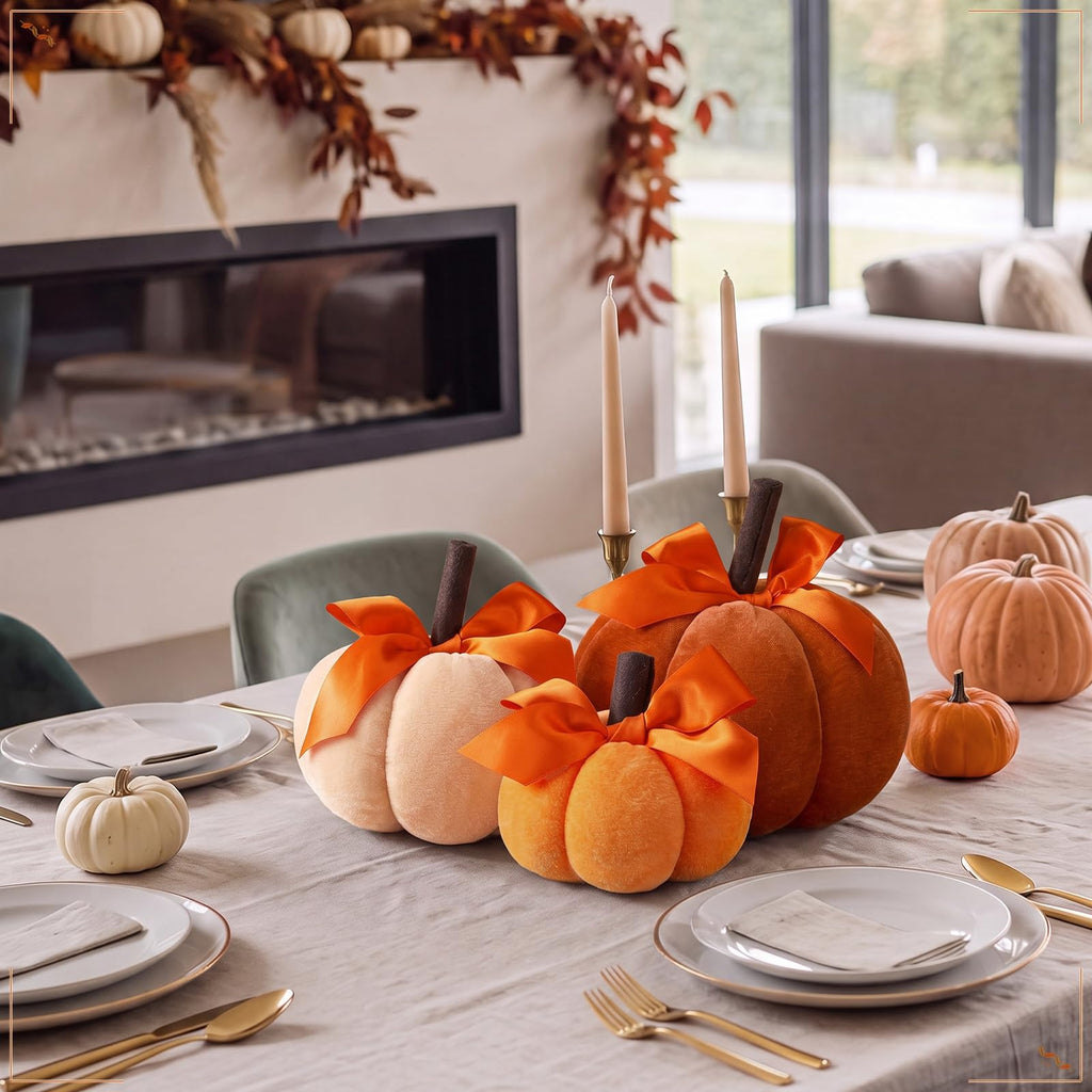 3 Pcs Fall Pumpkins Decor Velvet Farmhouse Pumpkins Decorative