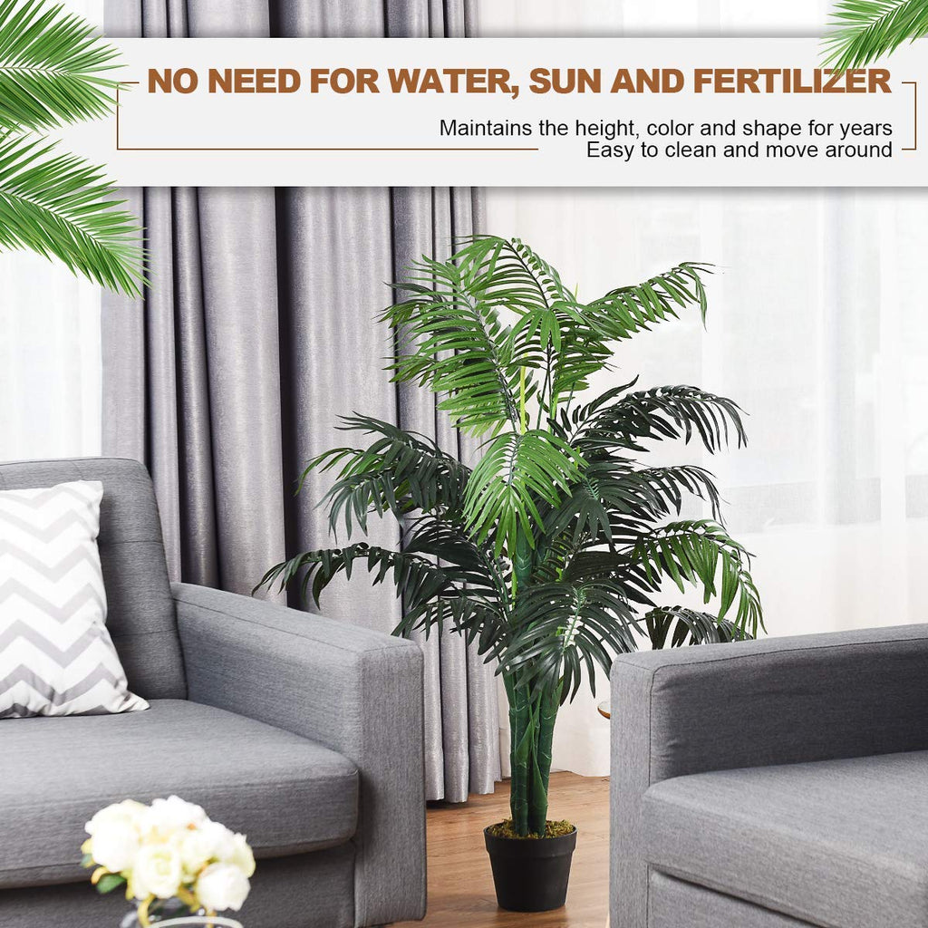 Ficus Fake Artificial Greenery Plants Pot Decorative Home, Office, Lobby (3.5Ft Palm Tree), Green