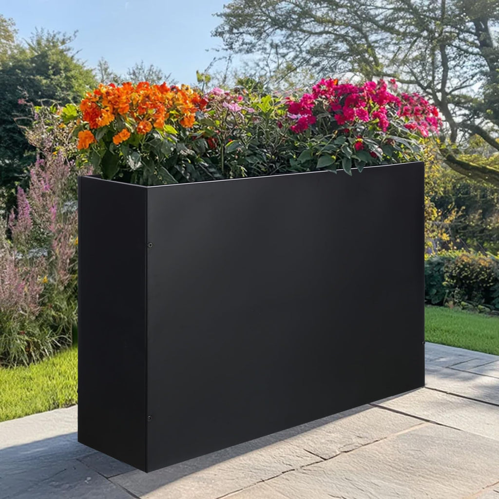 Large Metal Planter Box 32"x 12"x 24", Rectangular Modern Black Metal Planter Box Heavy Duty with Drainage Holes for