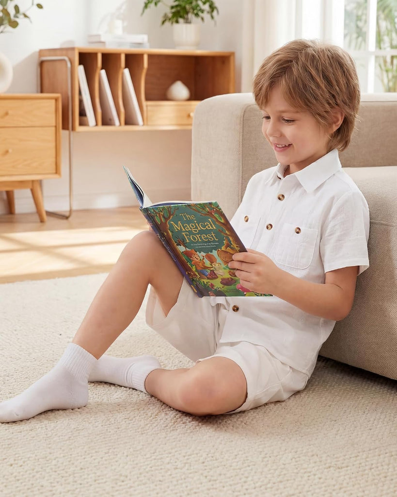 Boys Button Down Shirt Short Sleeve Summer Boys Dress Shirts Casual Cotton Collared Shirt with Pockets