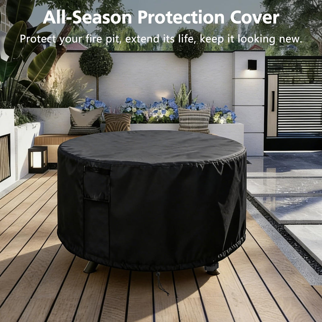 Pit Cover Round 28x16, 600D Heavy Duty Round Firepit Covers Waterproof