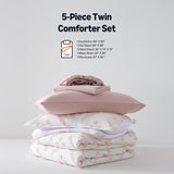 Kids' Pink Bedding Set, 5-Piece Jacquard Microfiber Bed-in-a-Bag with Comforter, Fitted Sheet, Flat Sheet, Pillowcase