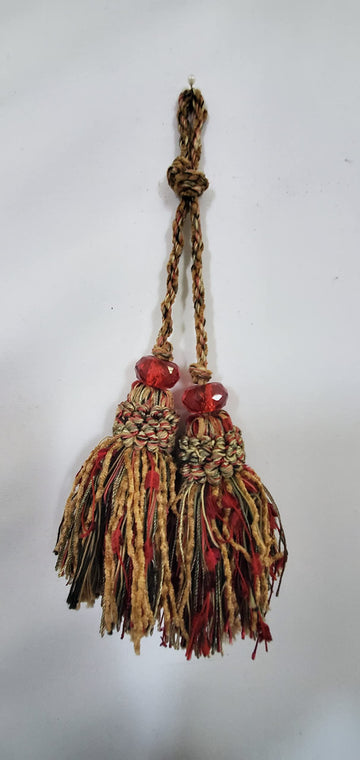 Lot Chenille Double Chair Tie Tassel Tie - Ablaze - Red, Green, Gold - 6 Pieces