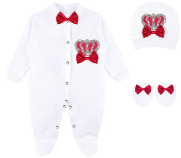 Baby Boy Newborn Crown Jewels Layette 3 Piece Gift Set Red
