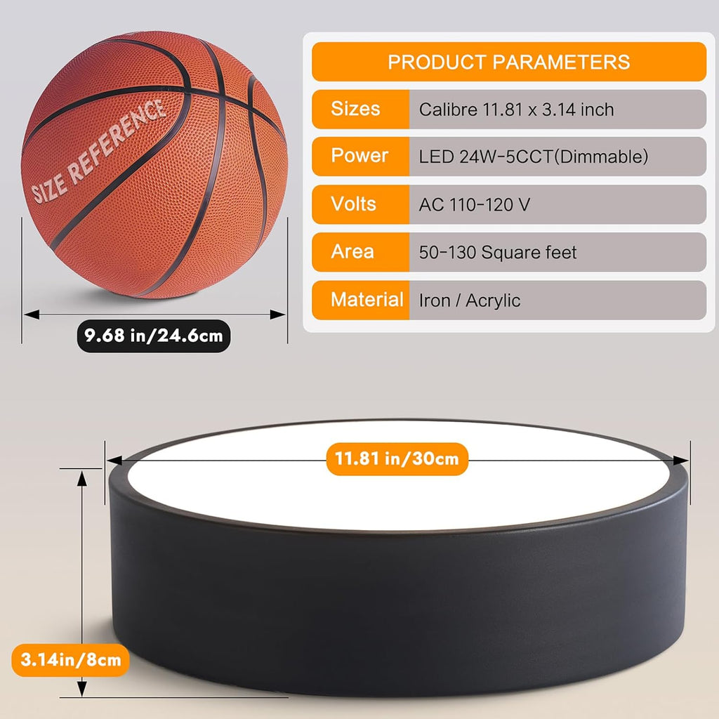 Dimmable Modern LED Flush Mount Ceiling Light Fixture,5CCT,11.8 in | Matte Black Round Lights Fixtures, 2700-6000K