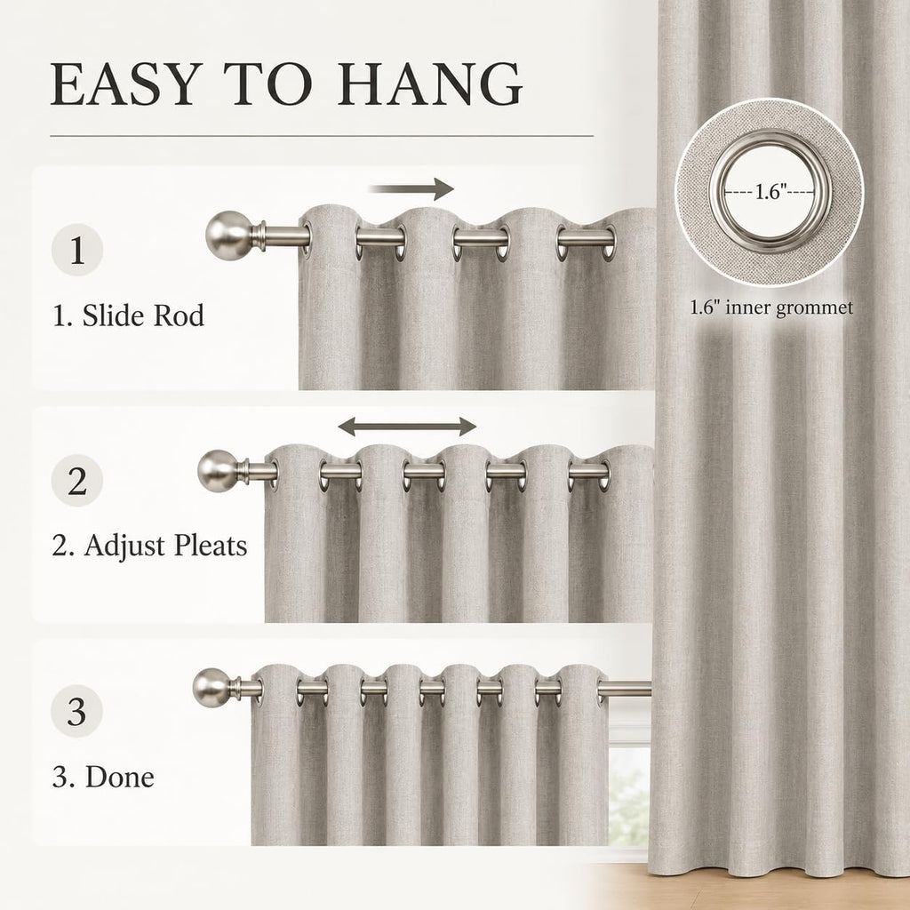 100% Blackout Curtains Set of 4 Panels, Grommet Drapes, Thermal Insulated and Noise Reducing Room Darkening Curtains