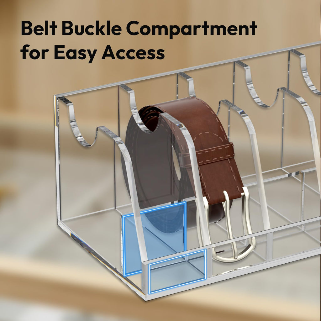 Belt Organizer for Closet,Acrylic Belt Holder Rack for Drawer,7 Grid