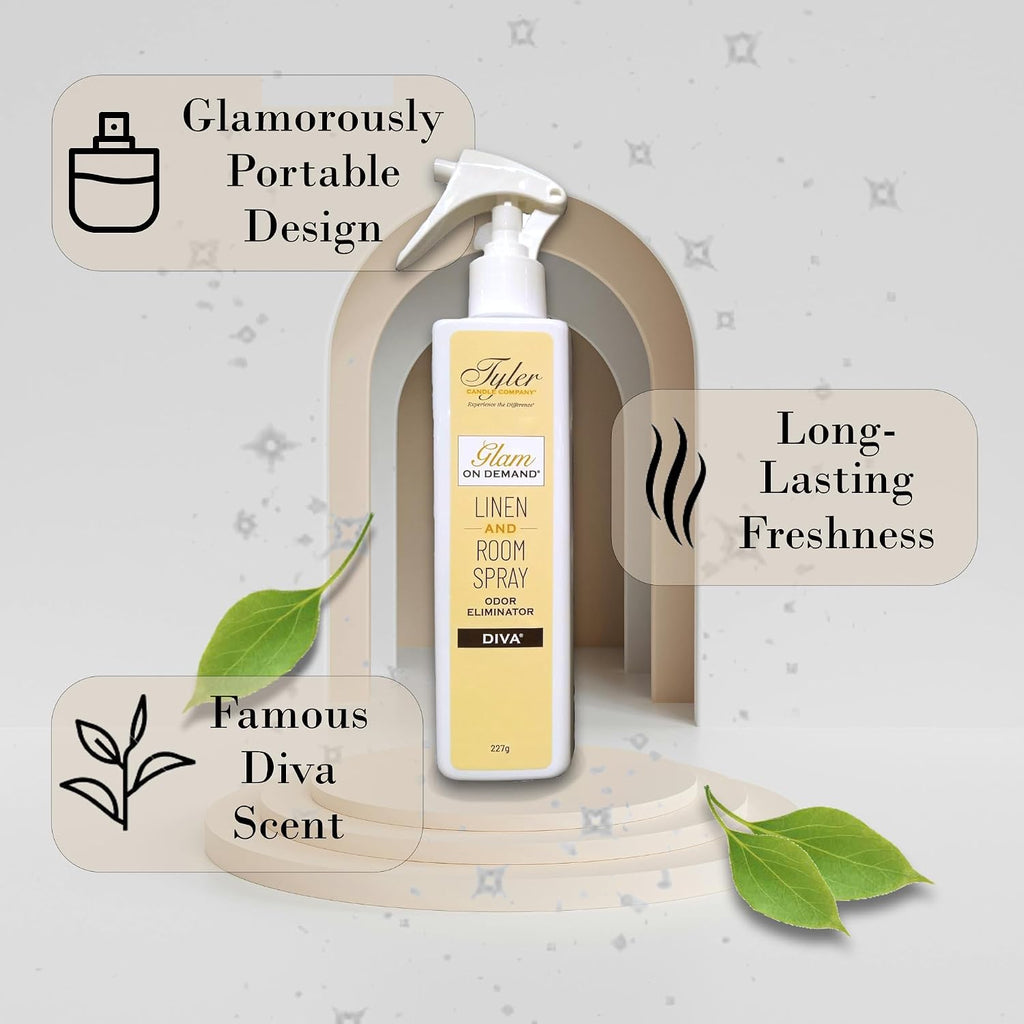 Tyler Glam on Demand - Diva Scent Linen and Room Spray 2 Pack - Air Freshener and Odor Eliminator Bundle with Stain