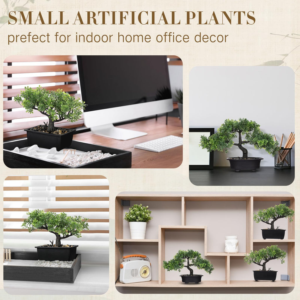 4 Pack Artificial Bonsai Tree, Indoor Small Fake Plants in Pots Table Office Desk Bathroom Shelf Bookshelf Bedroom