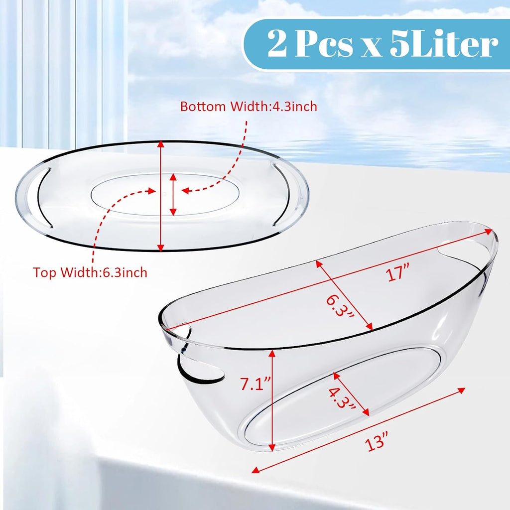 Acrylic Tub Ice Buckets for Parties Portable Beverage Tub with Handles Champagne Bucket Metal Ice Buckets - Set of 2