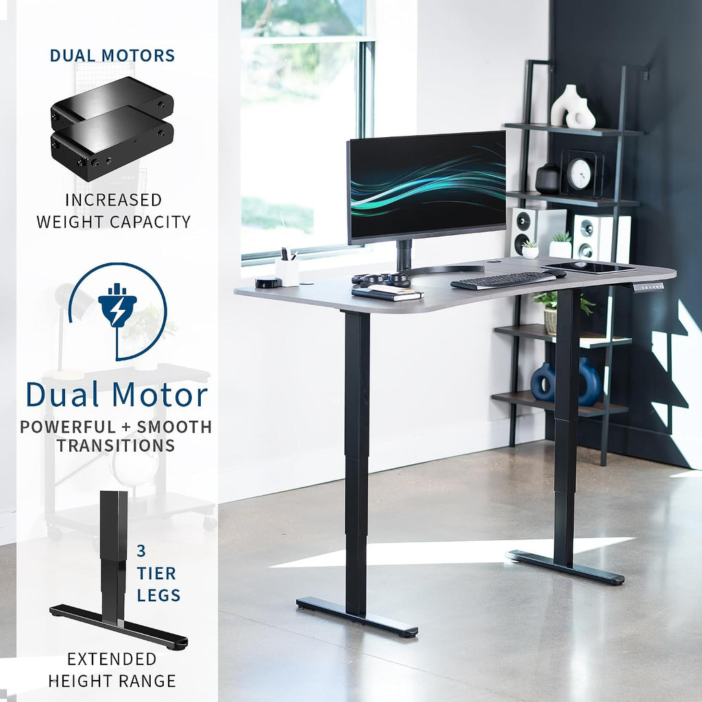 Dark Gray 63 x 32 in Standing Desk, DESK-KIT-2B1G | Electric, Dual Motor, Holds 220 lbs, Sit Stand, Height