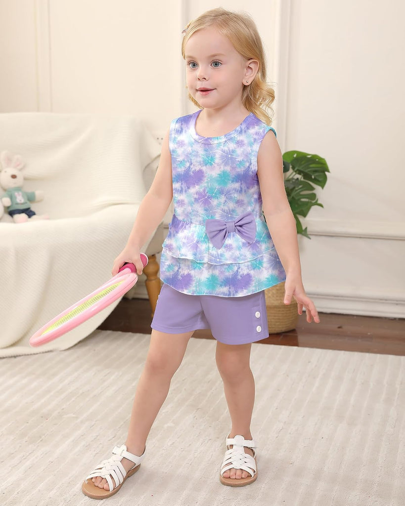 Toddler Girl Clothes, 2Pcs Baby Girl Summer Outfits Sleeveless Bow Knot Tank Shirts Tops + Shorts Clothing Sets