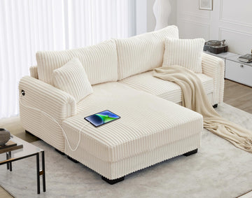 84.7" L-Shaped Sofa with Reversible Chaise Corduroy Loveseat Couch