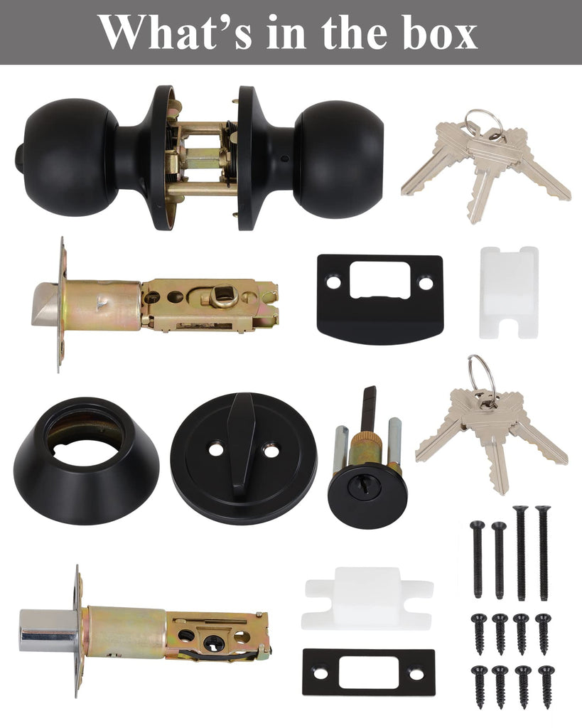 All Keyed Same Entry Knobs&Single Cylinder Deadbolt Combo Set for Exterior Front Doors, Matte Black Finish Entry Door