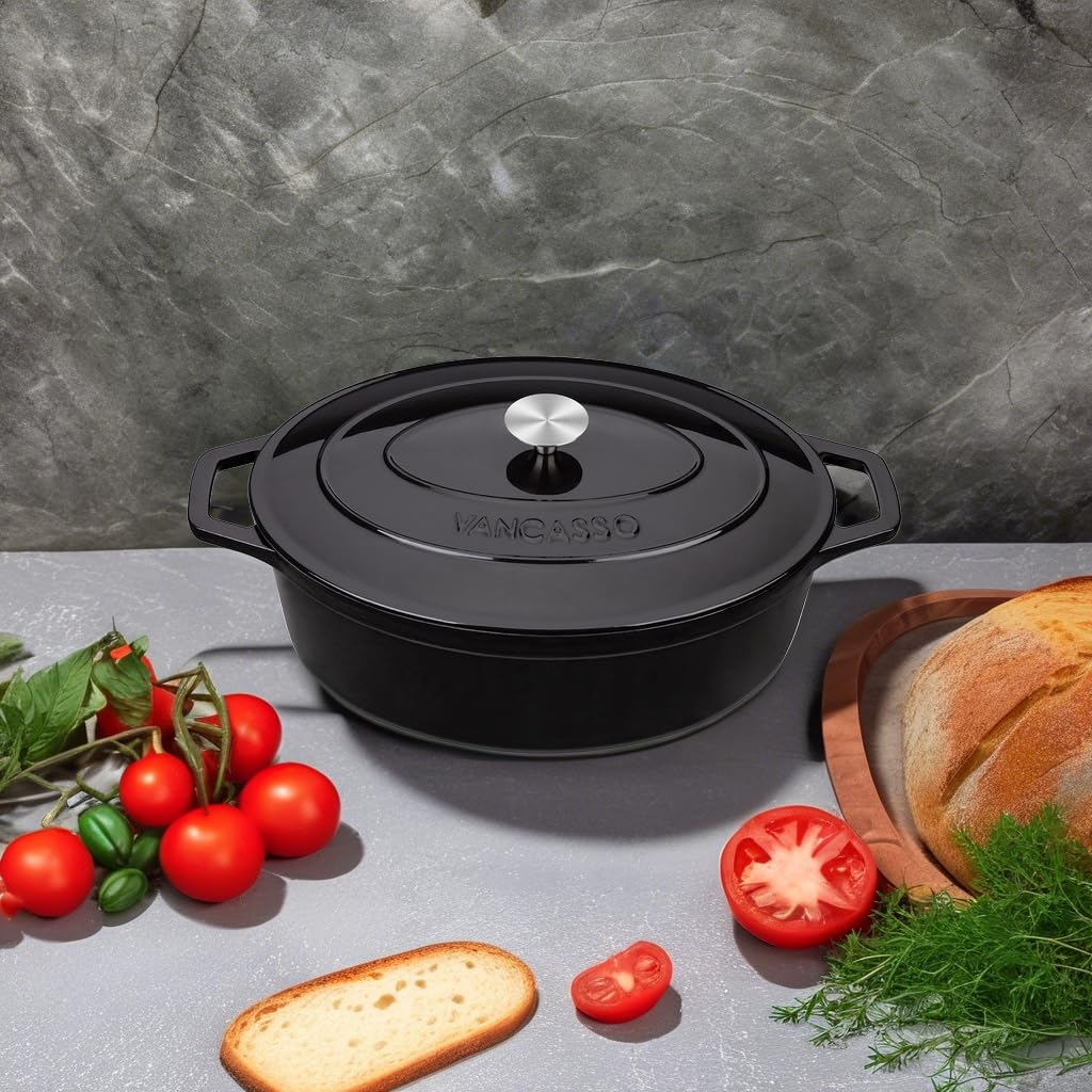 9.3 Qt Oval Enameled Cast Iron Dutch Oven with Lid, Black
