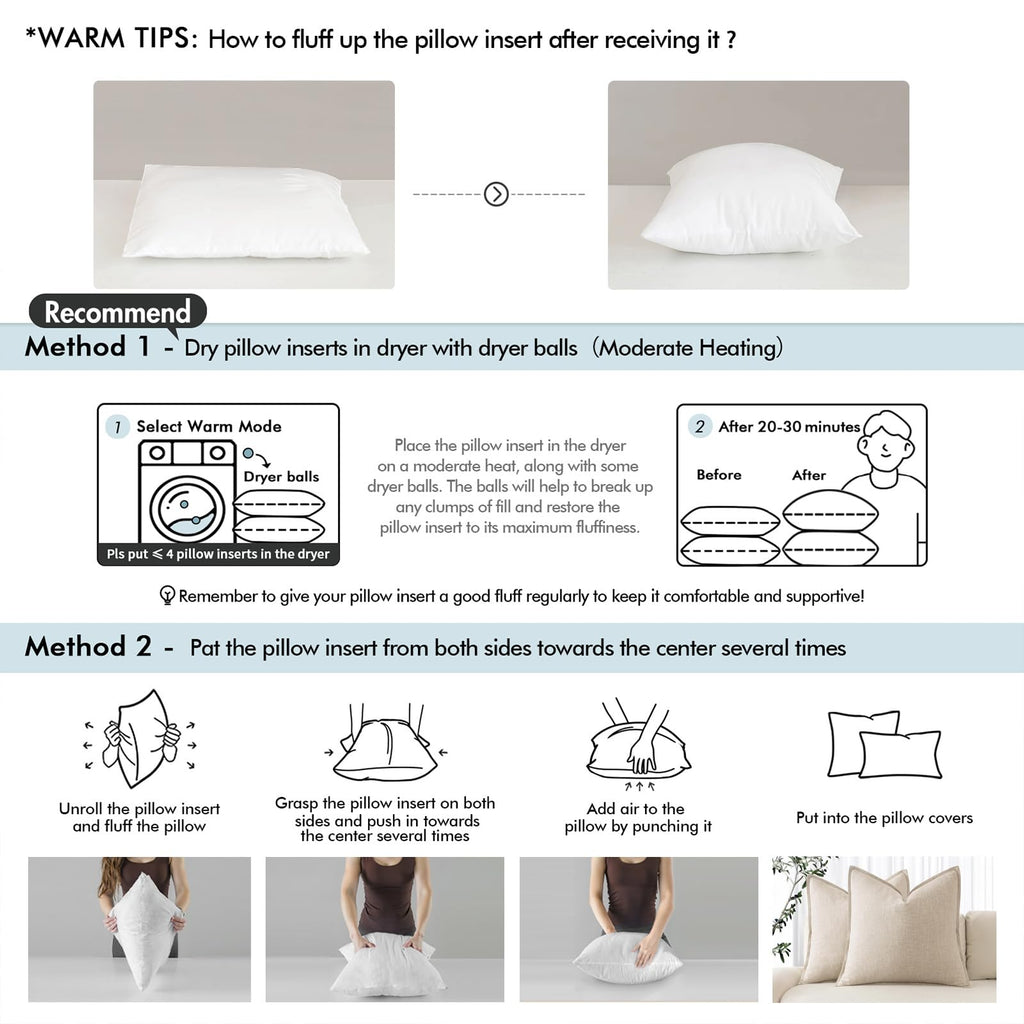 24x24 Euro Pillow Inserts, Premium Feather and Down Pillows 4 Pack