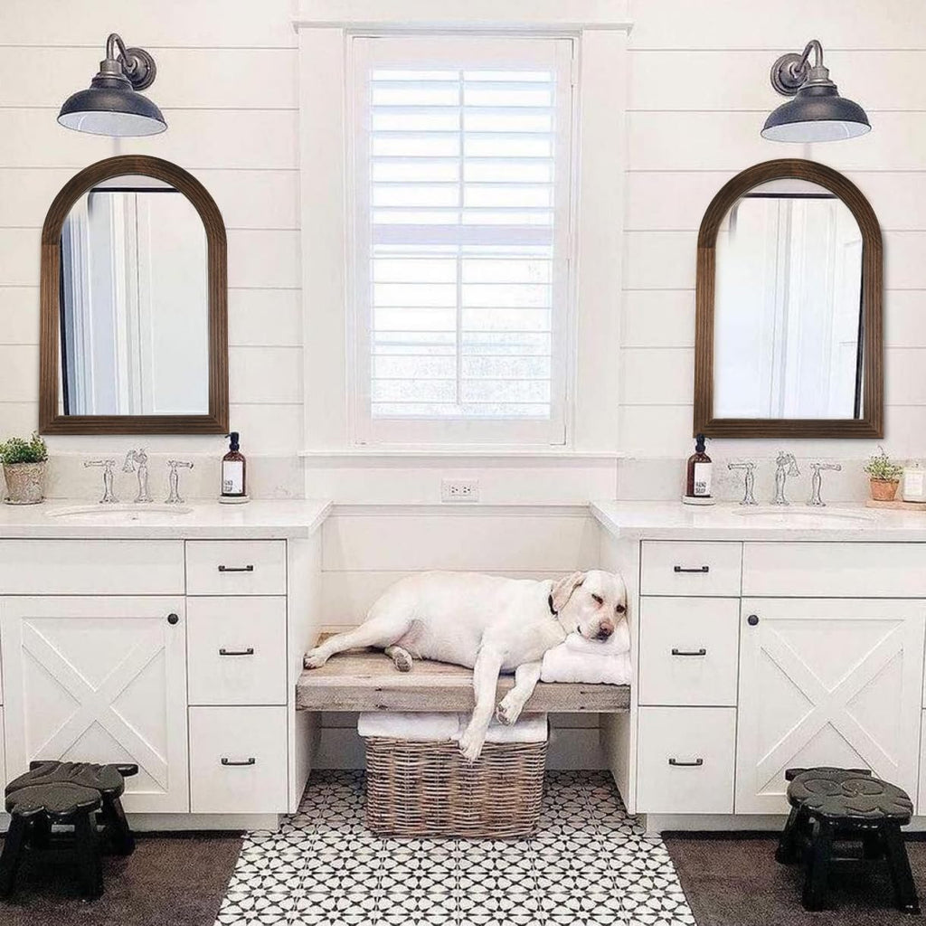 Arched Mirror, Farmhouse Decor Solid Wood Frame Wall Mirror, Bathroom Mirrors, Large Vintage Mirror, Foyer (Coffee