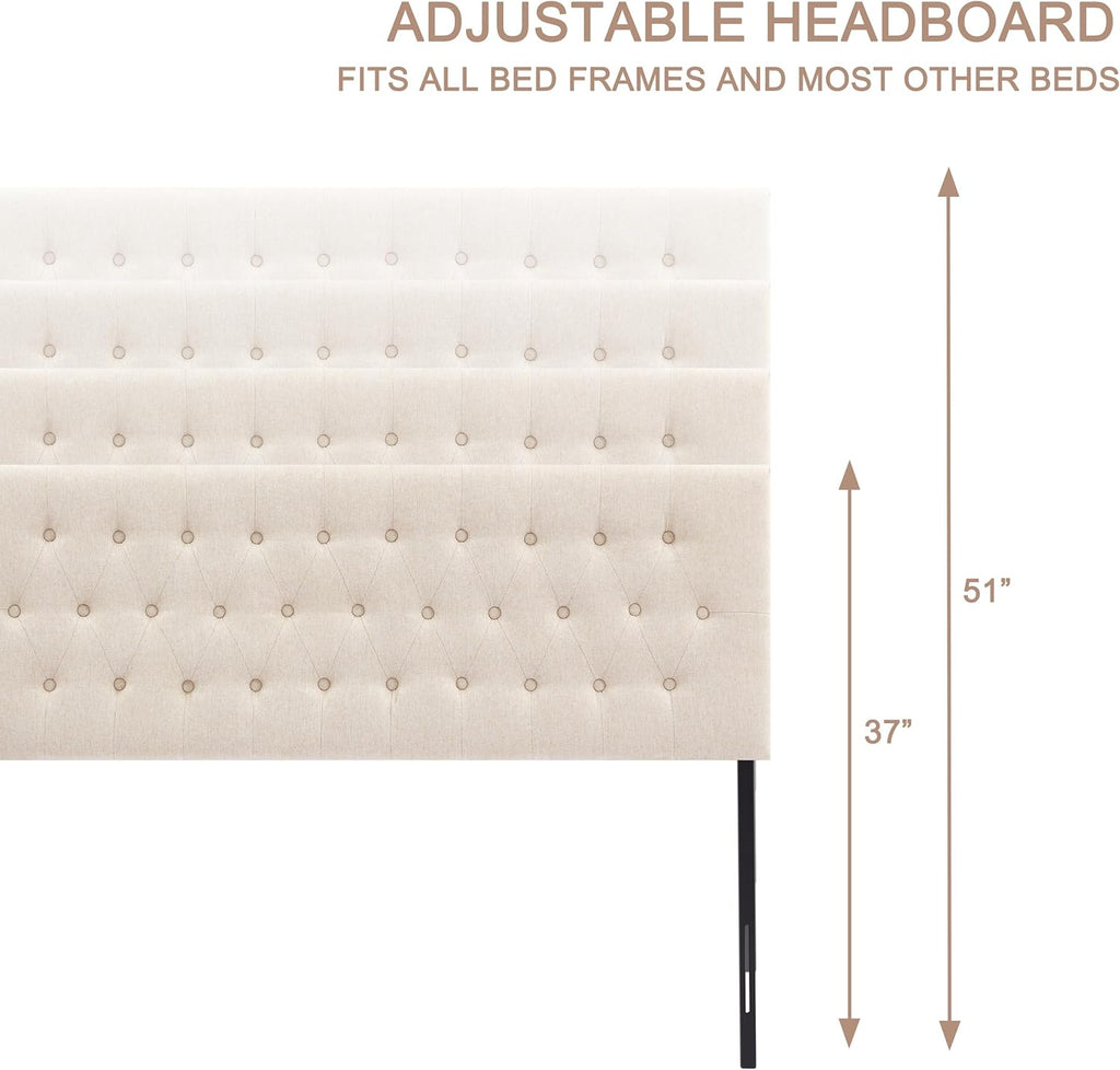 Tufted Upholstered Headboard Queen, Solid Wood Head Board with Durable Metal Legs, Adjustable Height Bed headboard