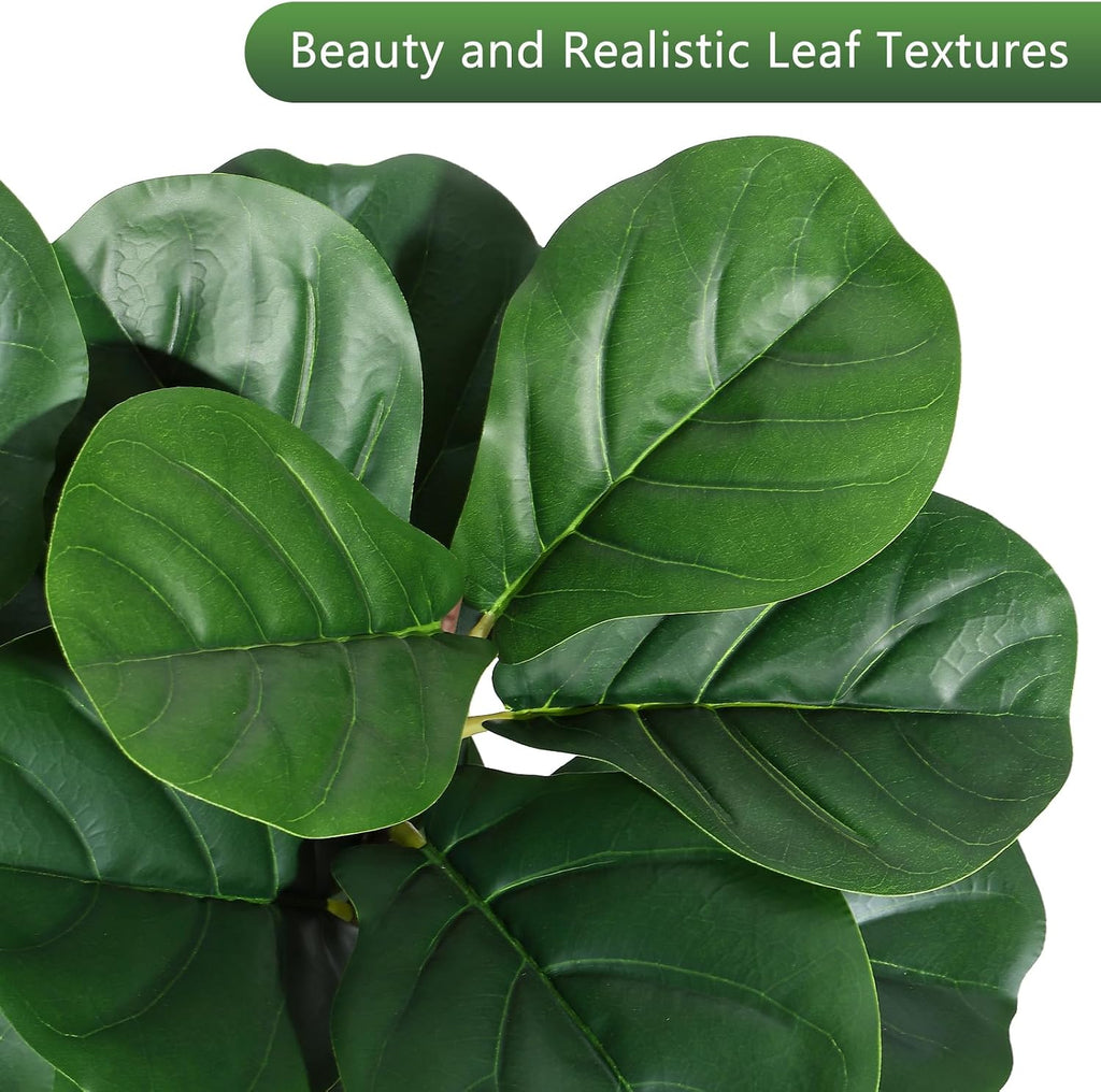 4FT Artificial Fiddle Leaf Fig Tree with White Planter - Realistic Faux Ficus Lyrata Trees with 48 Leaves, Indoor