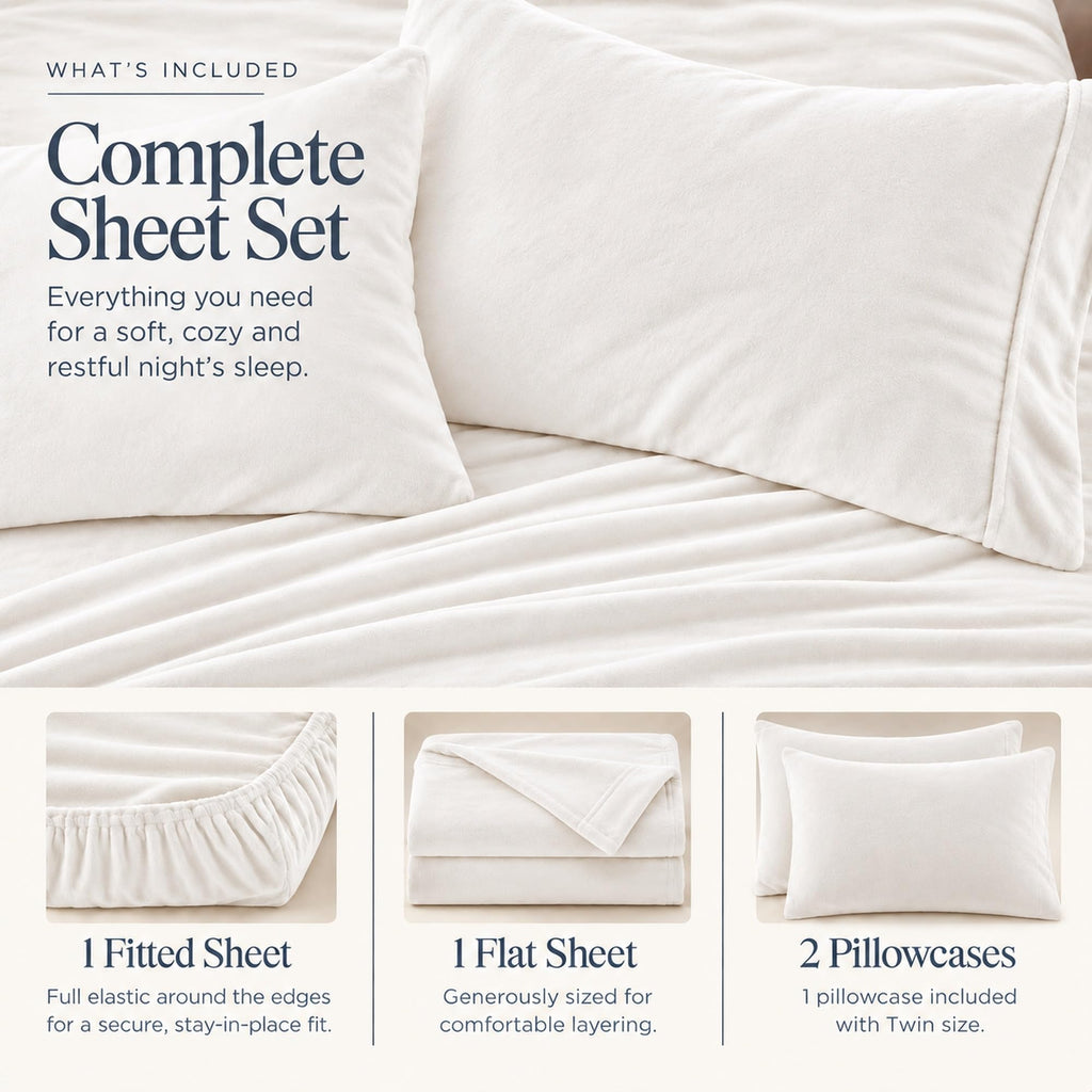 Micro Fleece Extra Soft Cozy Velvet Plush Solid Sheet Set. Deluxe Bed Sheets with Deep Pockets. Velvet Luxe