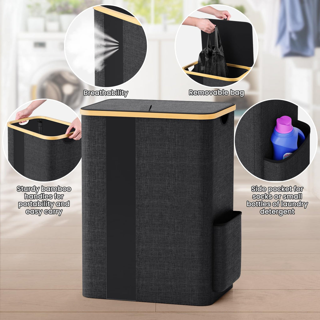 80L Laundry Basket Hamper with Lid & Removable Bag,Dark Grey