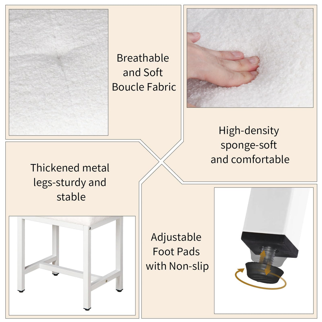 Vanity Stool, Saddle Seat Makeup Stool Chair with Metal Leg, U-Shaped Teddy Velvet Ottoman Foot Rest Stool, Small