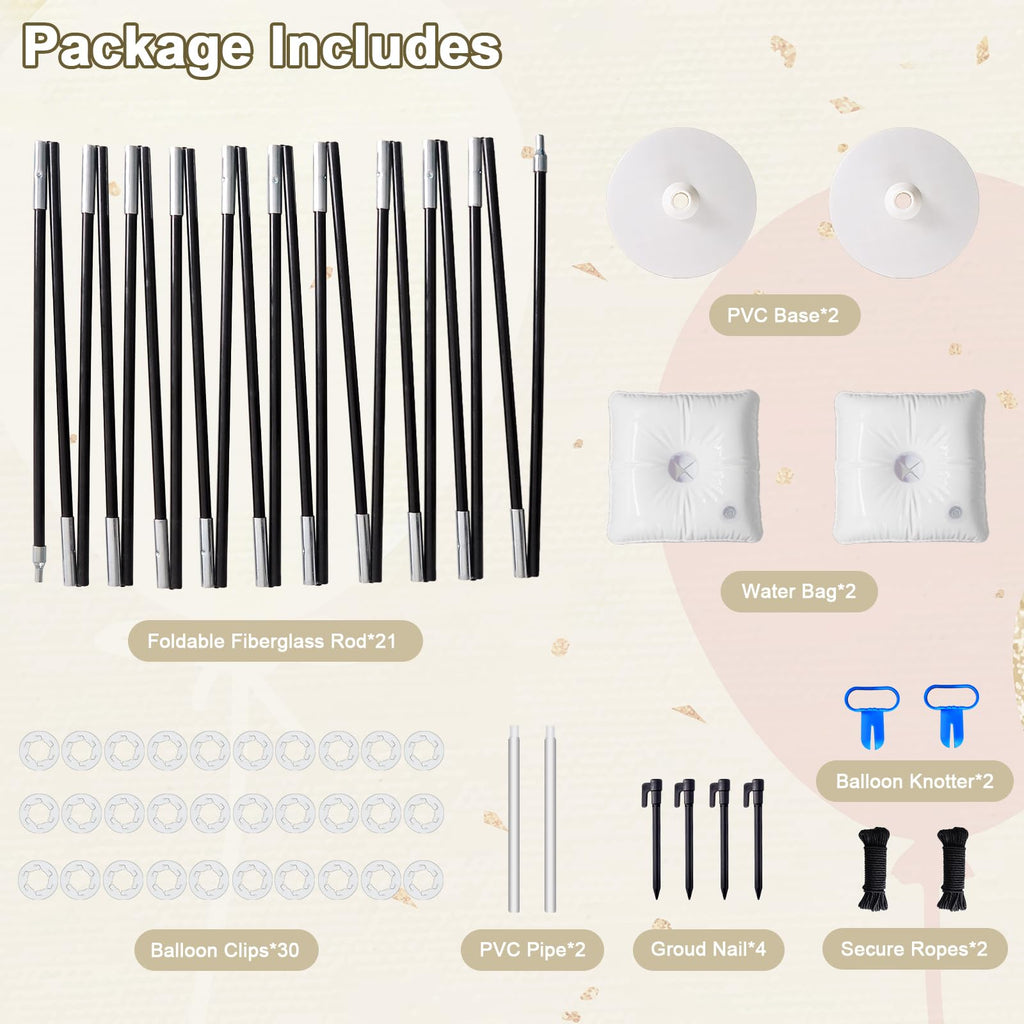 Balloon Arch Kit, 7.4FT High&10FT Wide Adjustable Glass Fiber Balloon Arch Stand Frame with Bases and Water Bag DIY