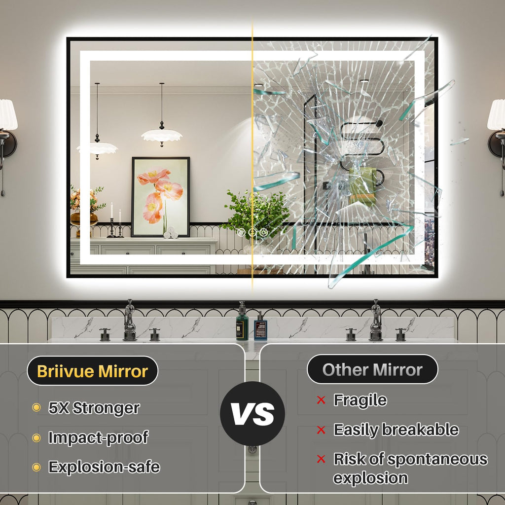 24x32 Inch LED Bathroom Mirror with Black Frame, Backlit & Front Lit