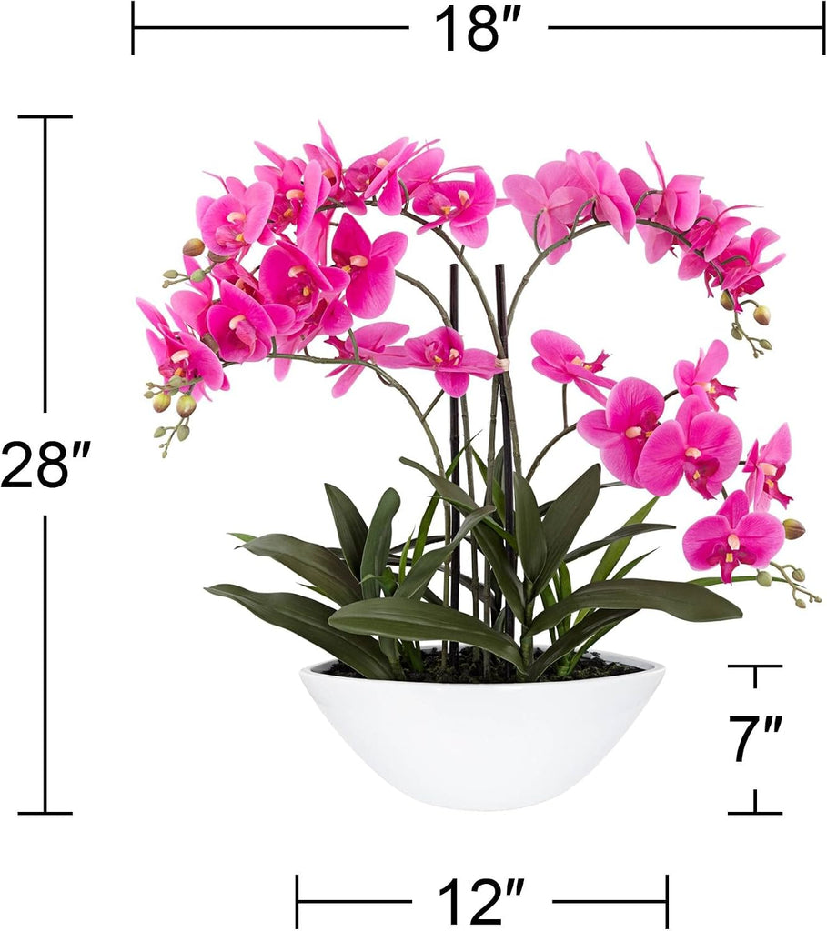 Potted Silk Faux Artificial Flowers Arrangement Realistic Pink Orchid in White Ceramic Oval Pot for Cottage Core Home
