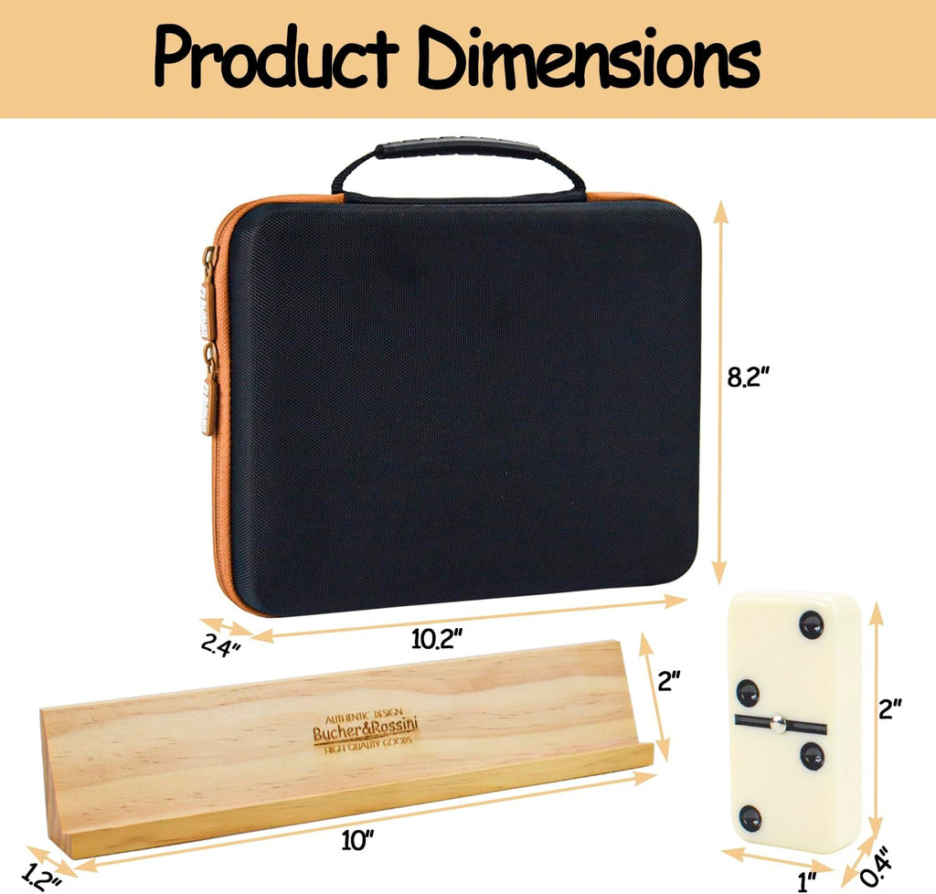 Dominos Set for Adults with 4 Domino Racks Double Six Dominoes Set in Portable Case with 4 Wooden Domino Holders - Set of 4