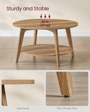 Collection - Round Coffee Table, 2-Tier Center Table with Storage, Tapered Legs, Curved Transitions