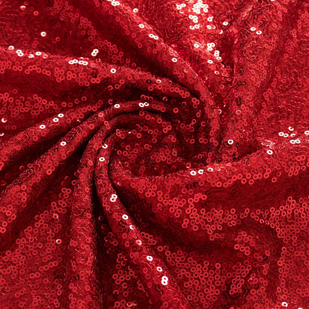 Red Sequin Fabric by The Yard, 48 Inch Wide Sparkly Mesh for Sewing