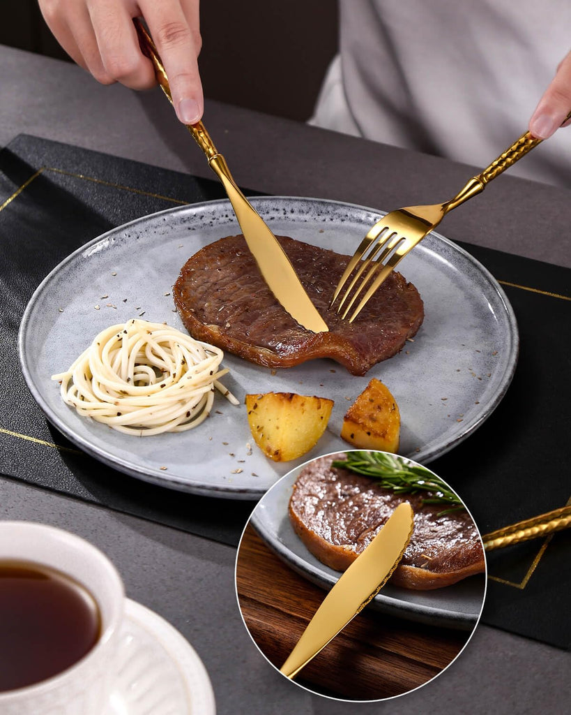 20-Piece Hammered Gold Silverware Set,18/10 Stainless Steel Forging Heavy Duty Cutlery Set for 4, Luxury Unique
