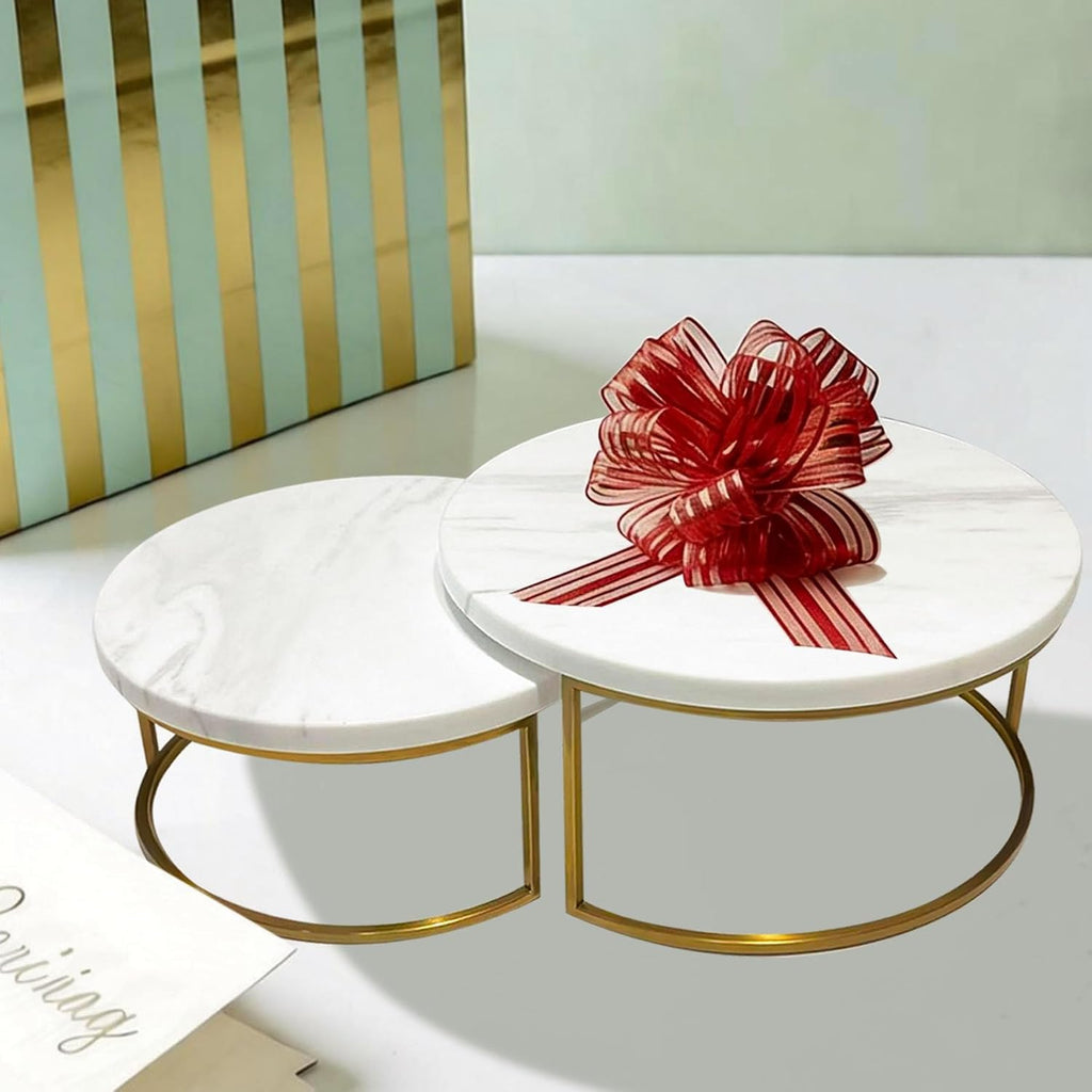 2-Piece Round Marble Cake Stand Set - 9.5 and 7.9 Inch Marble & Gold Dessert Display for Wedding, Party Decor - Set of 48