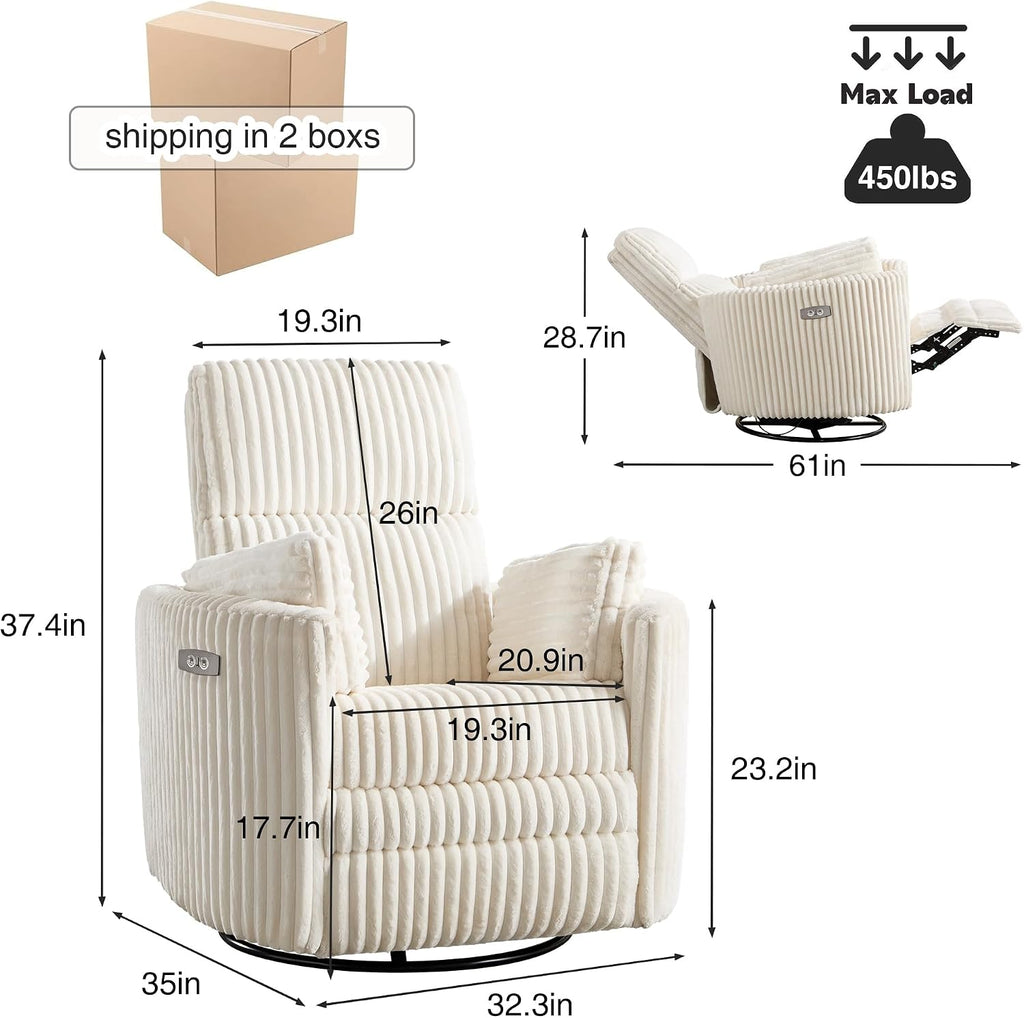 Power Recliner,Nursery Swivel Glider Rocking Chair with USB Port,Upholstered Adult Electric Recliner Rocking Chair